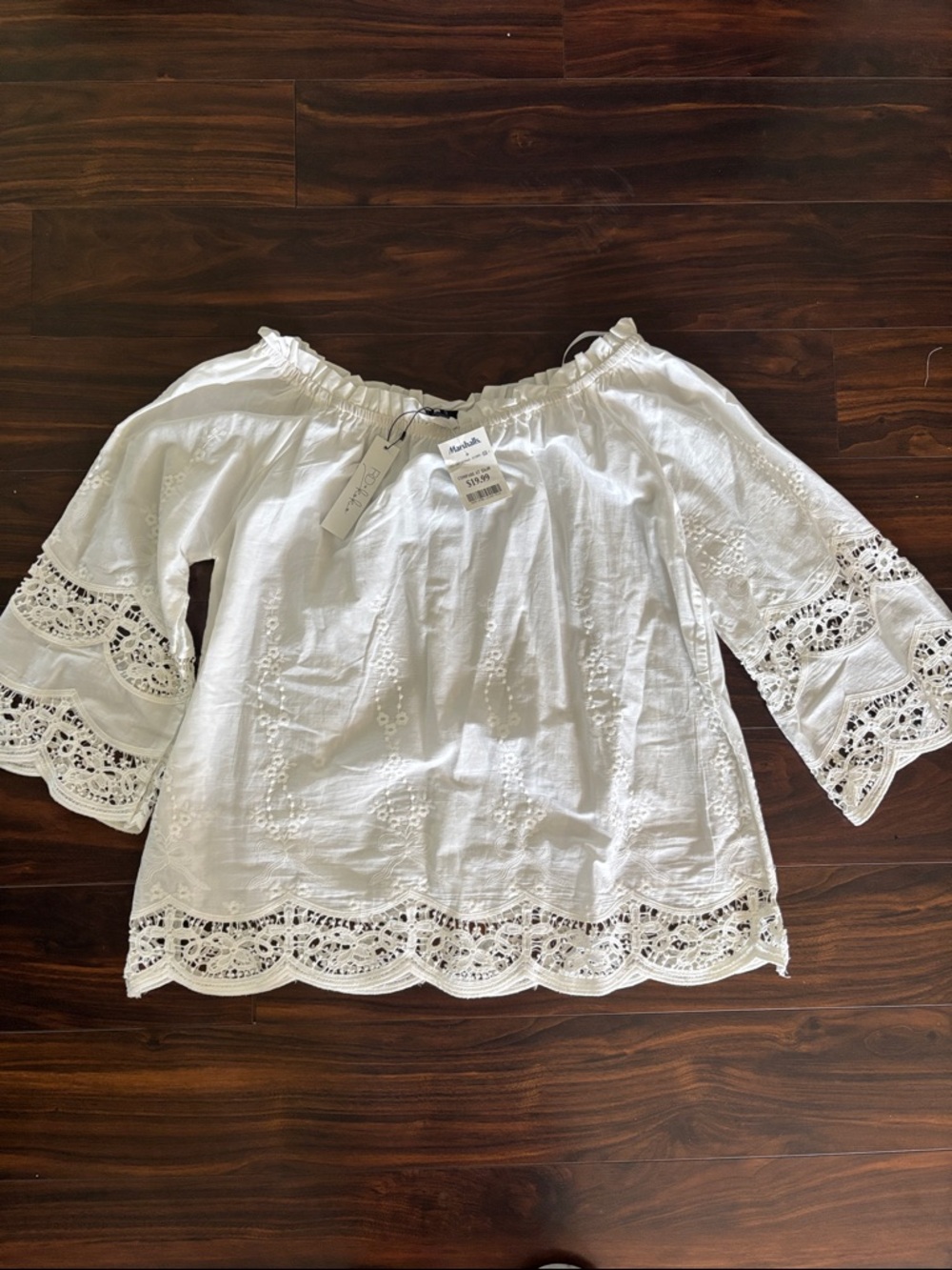 Boho Off-Shoulder White Eyelet Tunic with Lace Trim